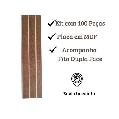 Painel Ripado Parede Versátil Kit 100 Placas Mdf 45 X 11 Cm Castanho