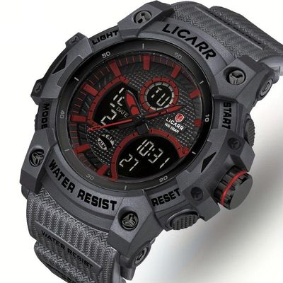 Relógio Desportivo Digital Masculino Duplo Display A Prova De água 5atm Estilo Casual Preto Transparente