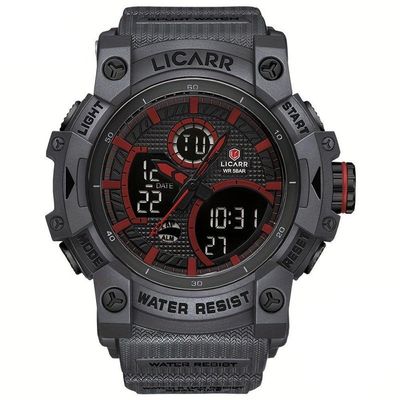 Relógio Desportivo Digital Masculino Duplo Display A Prova De água 5atm Estilo Casual Preto Transparente