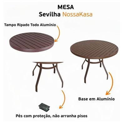 Mesa 1,20m Ripada Alumínio Resistente área Externa Piscina Jardim Jantar Marrom