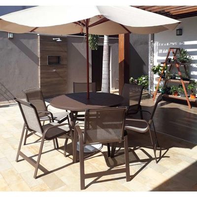Mesa 1,20m Ripada Alumínio Resistente área Externa Piscina Jardim Jantar Marrom