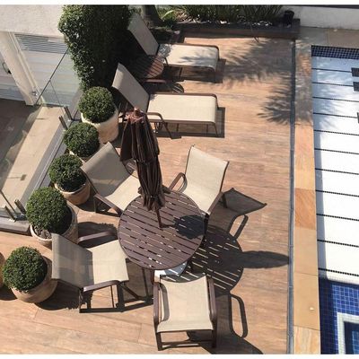 Mesa 1,20m Ripada Alumínio Resistente área Externa Piscina Jardim Jantar Marrom