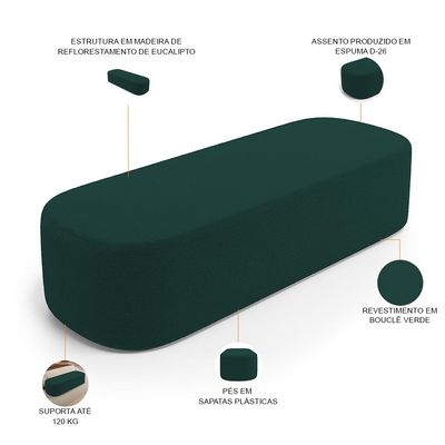 Cabeceira Cama Box Queen 160cm Lanna com Puff Recamier Doha W01  Bouclê Verde - Lyam Decor