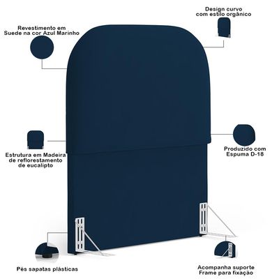 Cabeceira Cama Box 100cm Orgânica Lanna W01 Suede Azul Marinho - Lyam Decor