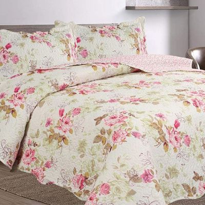 Kit Cobre Leito Colcha Casa Scarpa Mix Queen Estampado Dupla Face Floral 3 Peças - Mariela