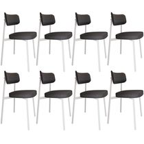 Kit 08 Cadeiras Estofada Para Sala de Jantar Astrid Branco C01 Linho Preto - Lyam Decor
