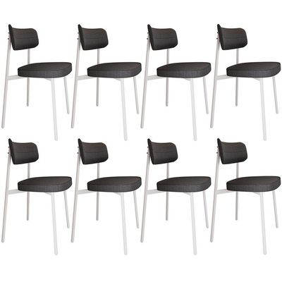 Kit 08 Cadeiras Estofada Para Sala de Jantar Astrid Branco C01 Linho Preto - Lyam Decor