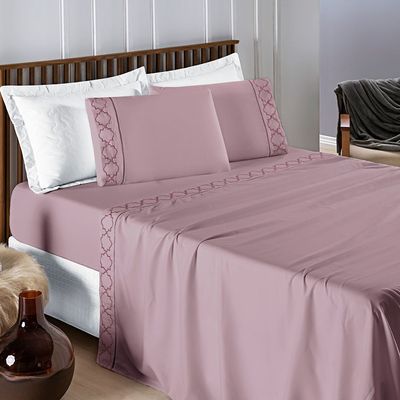 Jogo de Cama 300 Fios Bordado Casal Padrão Infinity 04 Peças - Frapê de Uva