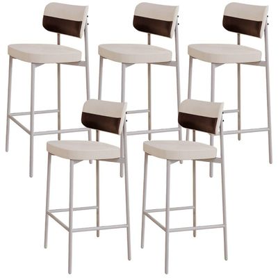 Kit 05 Banquetas Alta Bar Cozinha Sala De Jantar Aço Branco Kaira C01 Linho Palha Courino Café - Lyam Decor