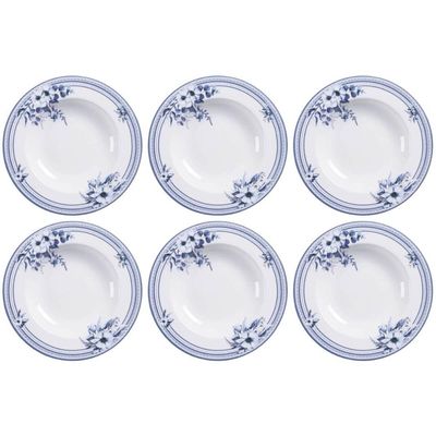 Jogo 6 Pratos Fundos 23cm Porcelana Tramontina Azzura 330ml Servir Sopas Caldos Mesa Posta