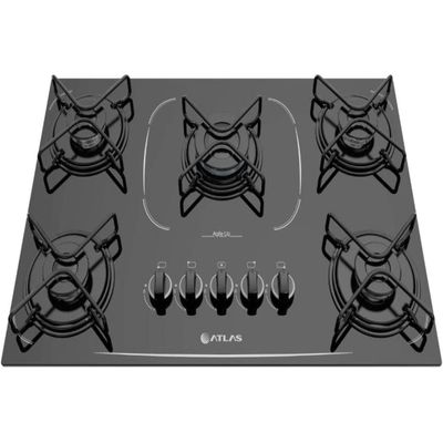 Cooktop 5 bocas Atlas Agile Up Glass Preto com Acendimento Superautomático - Bivolt