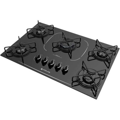 Cooktop 5 bocas Atlas Agile Up Glass Preto com Acendimento Superautomático - Bivolt