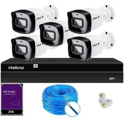 Kit CFTV Intelbras NVR 1408P 5 Câmeras IP e HD 2TB Purple