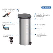 Lixeira Inox com Pedal New Tramontina com Acabamento Polido 30 L