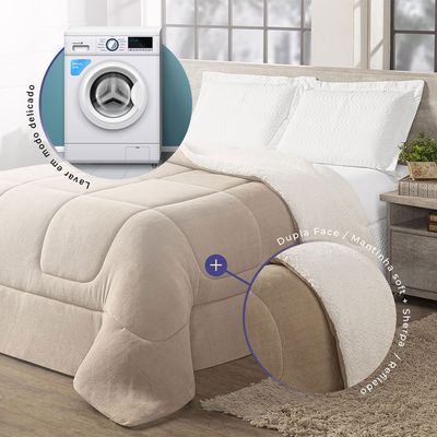 Coberdrom Cobertor King 1 Peça Maya Manta Soft e Sherpa de Carneiro 100% Poliéster - Bege