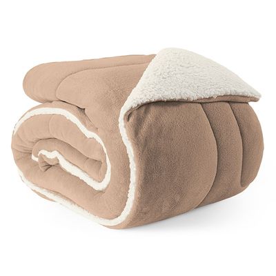 Coberdrom Cobertor King 1 Peça Maya Manta Soft e Sherpa de Carneiro 100% Poliéster - Bege