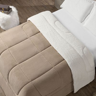 Coberdrom Cobertor King 1 Peça Maya Manta Soft e Sherpa de Carneiro 100% Poliéster - Bege