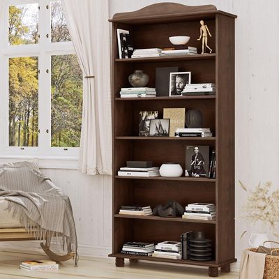 Estante Livreiro Multiuso 5 Prateleiras Madeira Maciça Lazuli F06 Café - Lyam Decor