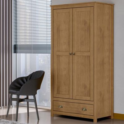 Guarda Roupa Solteiro 2 Portas 1 Gaveta Madeira Maciça Mazzaro F06 Freijó - Lyam Decor