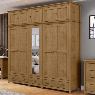 Guarda Roupa Casal 10 Portas Com Espelho e Maleiro Mazzaro F06 Freijó - Lyam Decor