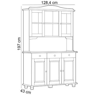 Armário de Cozinha Rústico Com Cristaleira 5 Portas 3 Gavetas Lazuli F06 Freijó - Lyam Decor