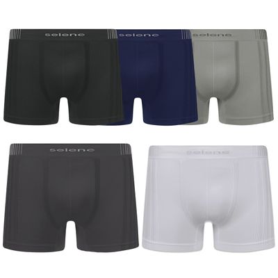 Kit 5 Cuecas Boxer Selene Sem Costura Masculino P / Branco/Preto