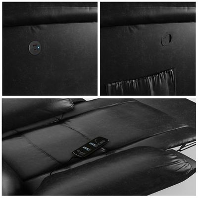 Poltrona do Papai Reclinável Sala de Cinema Madrid Glider Manual Giratória Massagem USB PU Preto Brilho  G26