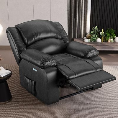 Poltrona do Papai Reclinável Sala de Cinema Madrid Elétrica Touch Massagem USB PU Preto Brilho  G26