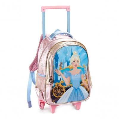 Kit Mochila Rodinha Lancheira Térmica Estojo Duplo Infantil Escolar Menina Princesa Cinderela
