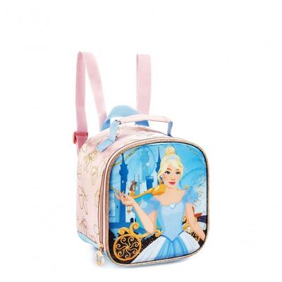 Kit Mochila Rodinha Lancheira Térmica Estojo Duplo Infantil Escolar Menina Princesa Cinderela