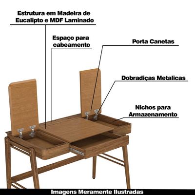 Escrivaninha Multi Funcional em Madeira Uchiha Champagne - Gran Belo
