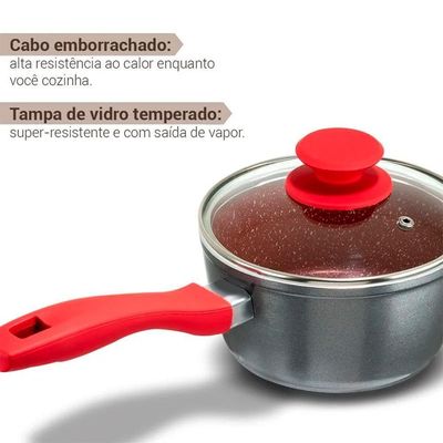 Panela Philco Definitive Pph160apr Redstone com Tampa de Vidro 1,4 L Cinza e Vermelho