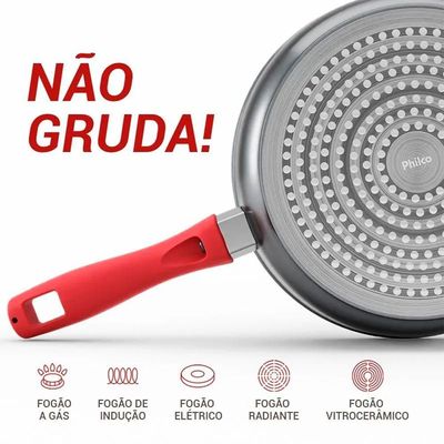 Panela Philco Definitive Pph160apr Redstone com Tampa de Vidro 1,4 L Cinza e Vermelho