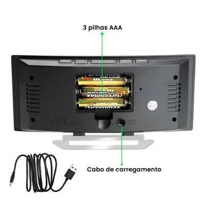 Relógio Digital de Mesa Curvado Espelhado Despertador - Moderno e Minimalista