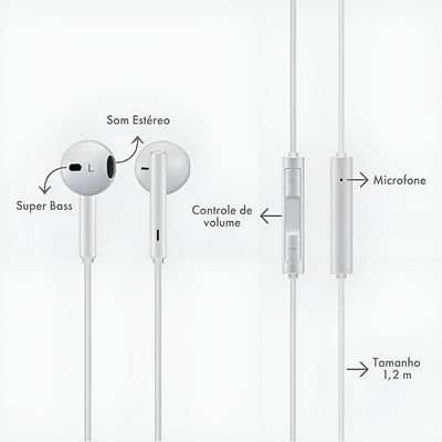 Fone com Fio USB-C Branco Microfone Cancelamento de Ruído - Áudio Cristalino e Graves Profundos