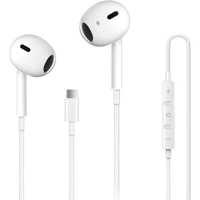 Fone com Fio USB-C Branco Microfone Cancelamento de Ruído - Áudio Cristalino e Graves Profundos