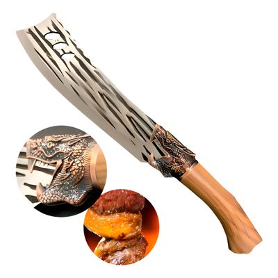 Faca Artesanal Rústica Dragão Inox Churrasco Cortes - Lâmina Afiada em Aço Inox com Cabo Detalhado