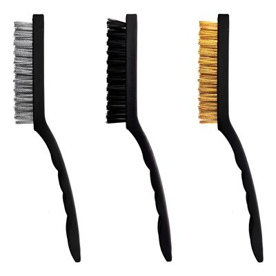 Kit Jogo 3 Escovas Limpeza Grelha Panela Rejunte Sujeira - Conjunto de Escovas Profissionais para Limpeza Pesada