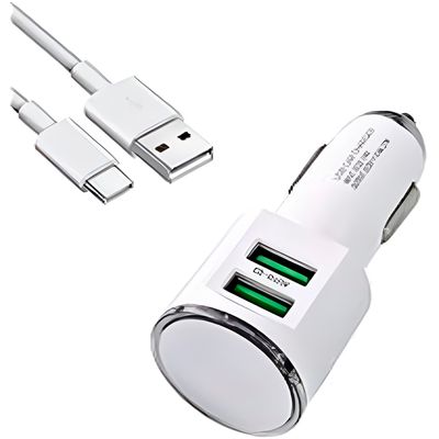 Fonte Veicular Carregador Cabo 2 Entradas USB Branco