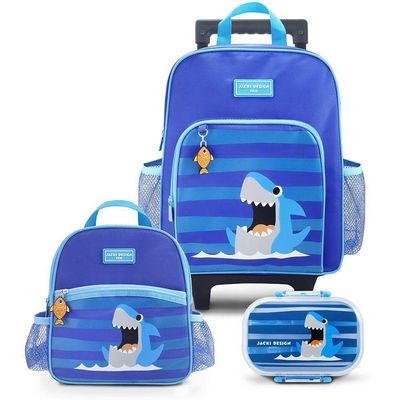Conjunto Mochila Com Rodinhas E Lancheira Térmica Com Pote P/ Lanche Azul