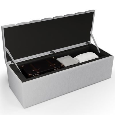Calçadeira Recamier Baú Para Cama De Casal King Dália 195x50 cm W01 Linho Cinza - Lyam
