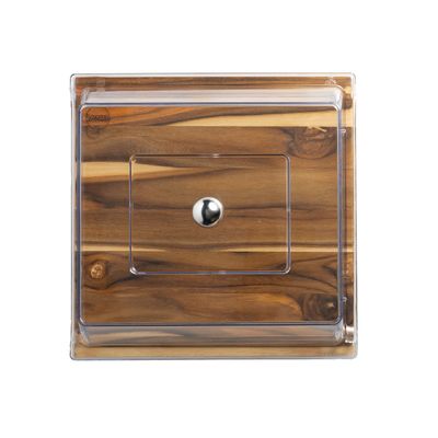 Bandeja Quadrada Wooden Glow 30,5x31cm em Madeira Teca com Tampa em Policarbonato