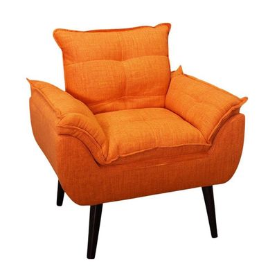 Kit 02 Poltrona Cadeira Decorativa Glamour Com Pés Quadrado Laranja Linho