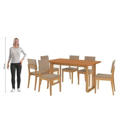 Conjunto Sala De Jantar Dora Em Madeira Maciça 6 Cadeiras Linho Fendi