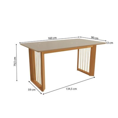 Conjunto Sala De Jantar Dora Em Madeira Maciça 6 Cadeiras Boucle Bege