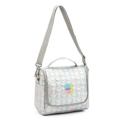 Kit Mochila De Rodinhas + Lancheira + Estojo Box Just Keep On Smiling Denlex Prata