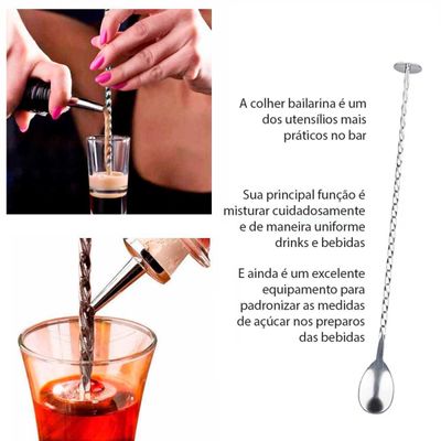 Colher Bailarina Cabo Longo Drinks Bartender Disco Inox 30cm