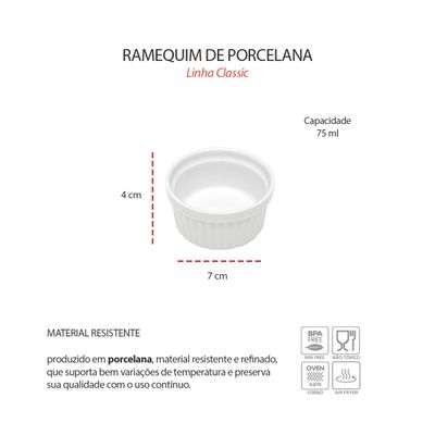 Ramequim Mini Porcelana Branco Forno 75ml 7cm