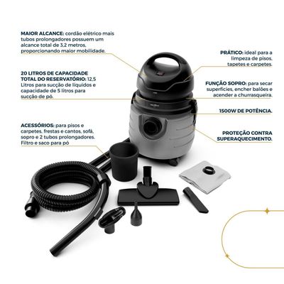 Aspirador de Pó Britânia 20L Função Sopro 1500W BAS87 127V