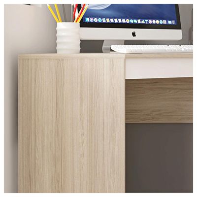 Mesa De Canto Em L Para Escritório Recta Bege Branco Caemmun